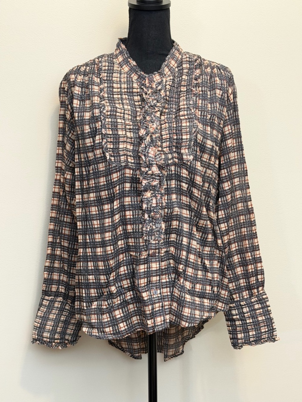 Free People FP One Plaid Miles Tuxedo Tunic Shirt Women M Boho Victorian Cottage